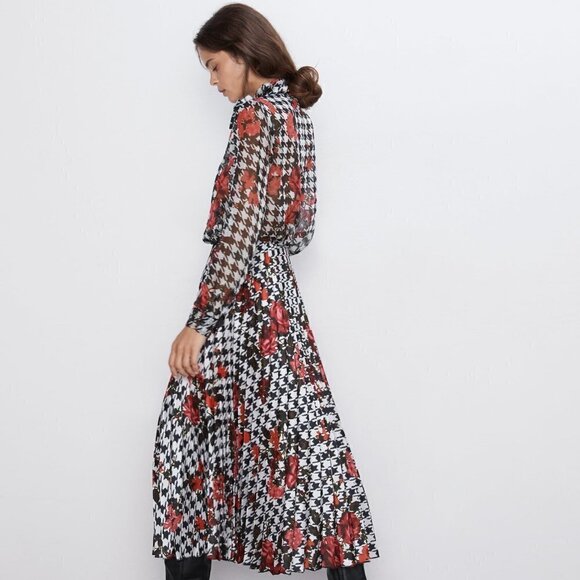 NWT ZARA PRINTED FLORAL BLOGGER WOW PLEATED SKIR - Picture 5 of 8